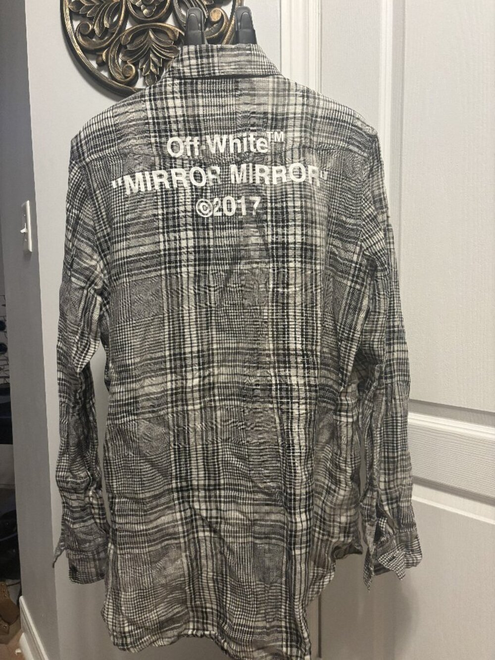 Off-White "Mirror Mirror" Flannel Shirt, Black/White Check, XL